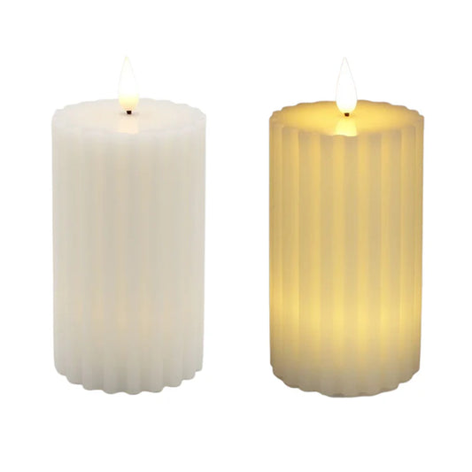 Medium White Ribbed LED Candle