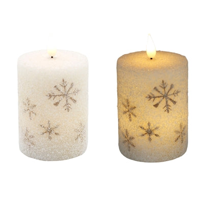 Small Golden Snowflake LED Pillar Candle