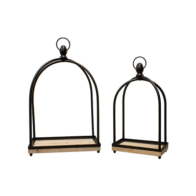 Wood Base Black Frame Lantern