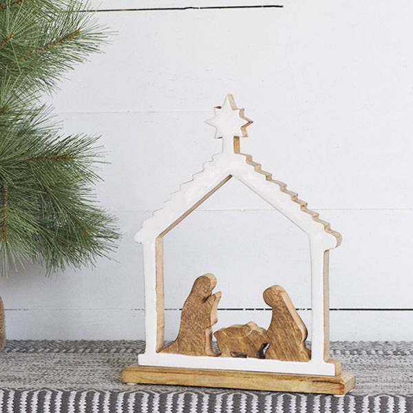 WHITE ENAMEL NATIVITY SCENE