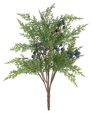 SOFT CEDAR BUSH WITH BLUEBERRIES, 17", PE, GREEN/BLUE