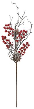 Snowy Twig, Berry & Cone Spray, Red/White