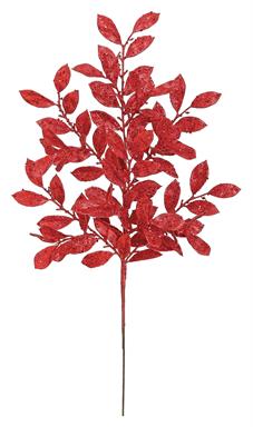 Glitter Privet Leaf Spray, Red