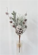 MIXED SNOWY PINE & PINECONE, PICK, 15", WHITE/GREEN