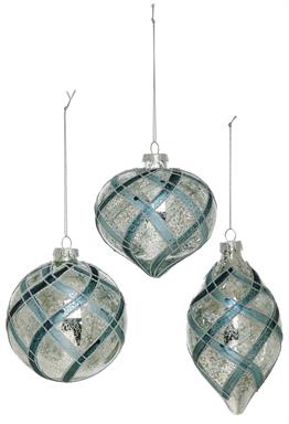 Vintage Mercury & Stripe Ornament Blue/Silver