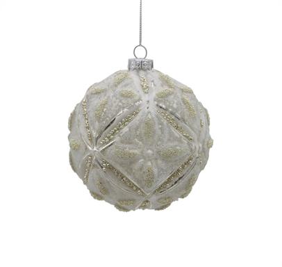4" Platinum/White Ball Ornament
