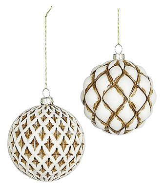 Pleated Ornament, Antique Cream/Gold