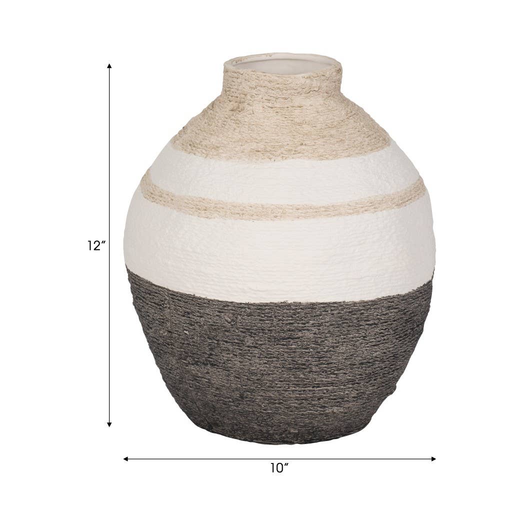 Multicolor 12 in. Ceramic Striped Woven Textured Vase