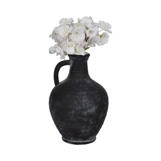Black 10 in. Abstract Weathered Terracotta Jug with Handle