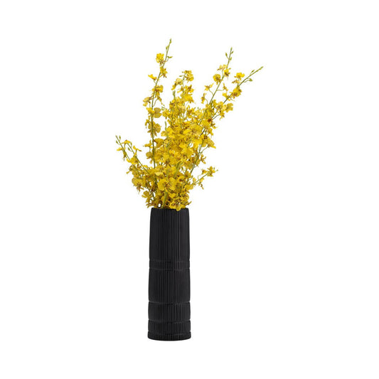 Ceramic Lined Textured Design Cylinder Vase - Black, 15 in.