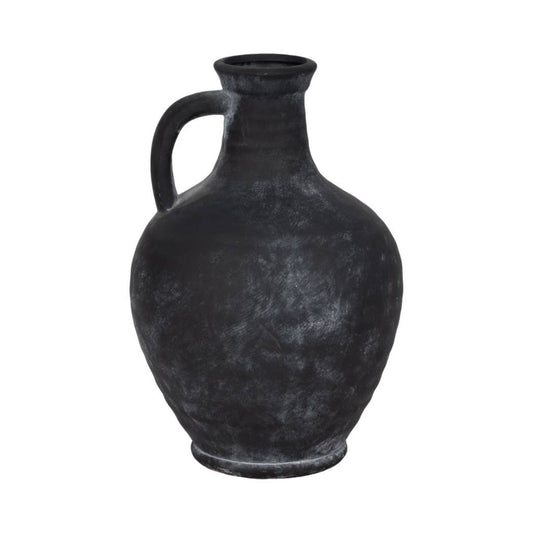 Black 10 in. Abstract Weathered Terracotta Jug with Handle