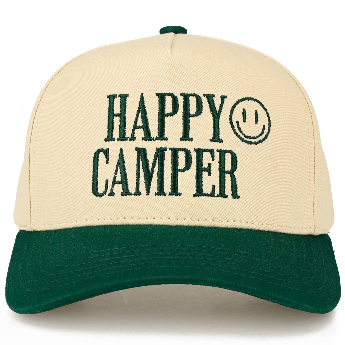 C.C HAPPY CAMPER Letter Embroidered on Two Tone Trucker Hat