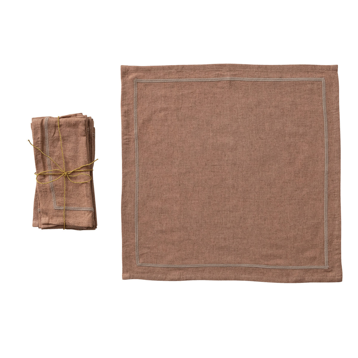 Linen Blend Napkin with Embroidered Border
