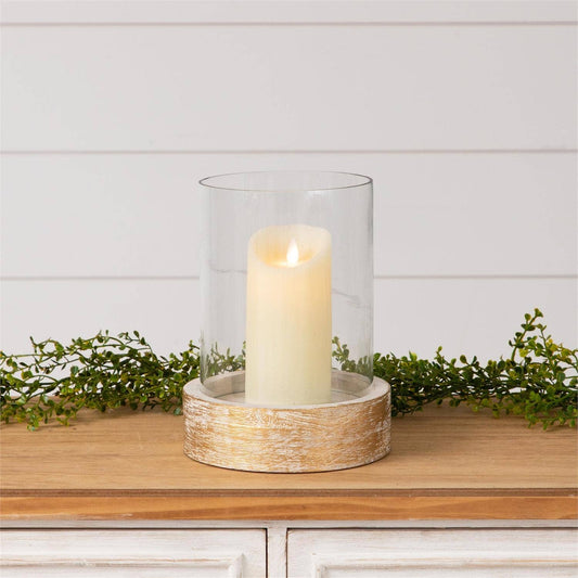 Whitewashed Wood Base with Glass Cylinder (PC)
