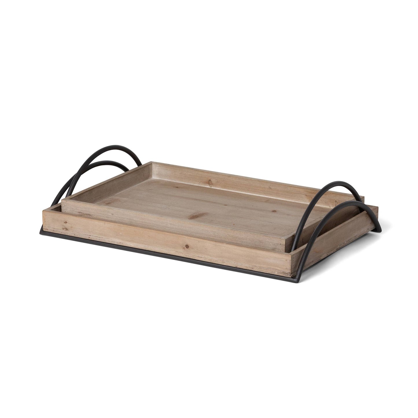 Park Hill Collection Wood Trays with Iron Handle, Set of 2