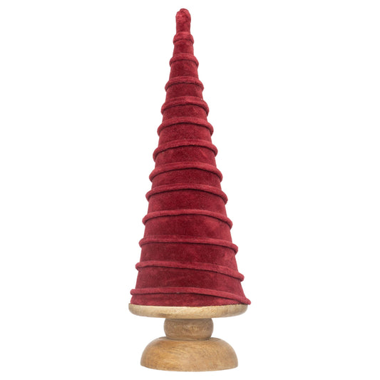 12.5" Burgundy Velvet Mango Wood Tree Christmas