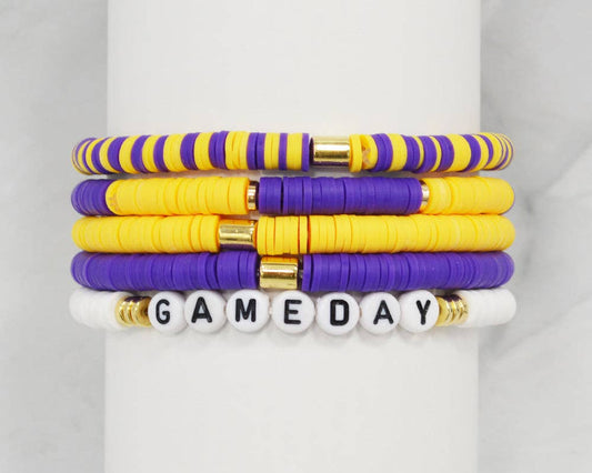 Purple and Yellow Gameday Set of 5 Stretch Bracelets