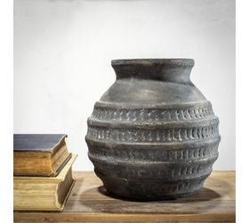 8.25 Black Terracotta Stripe Vase