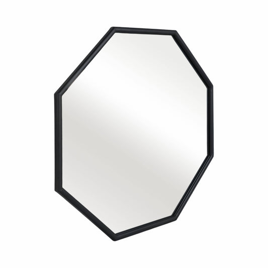 Metal Wood Modern Octagonal Wall Mirror - Black, 28 in.