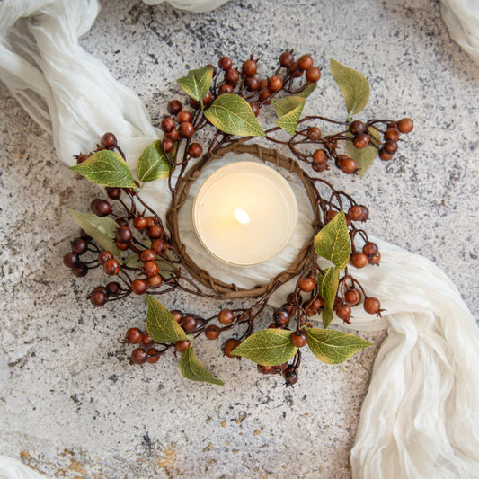 4" BROWN ROSE HIPS CANDLE RING