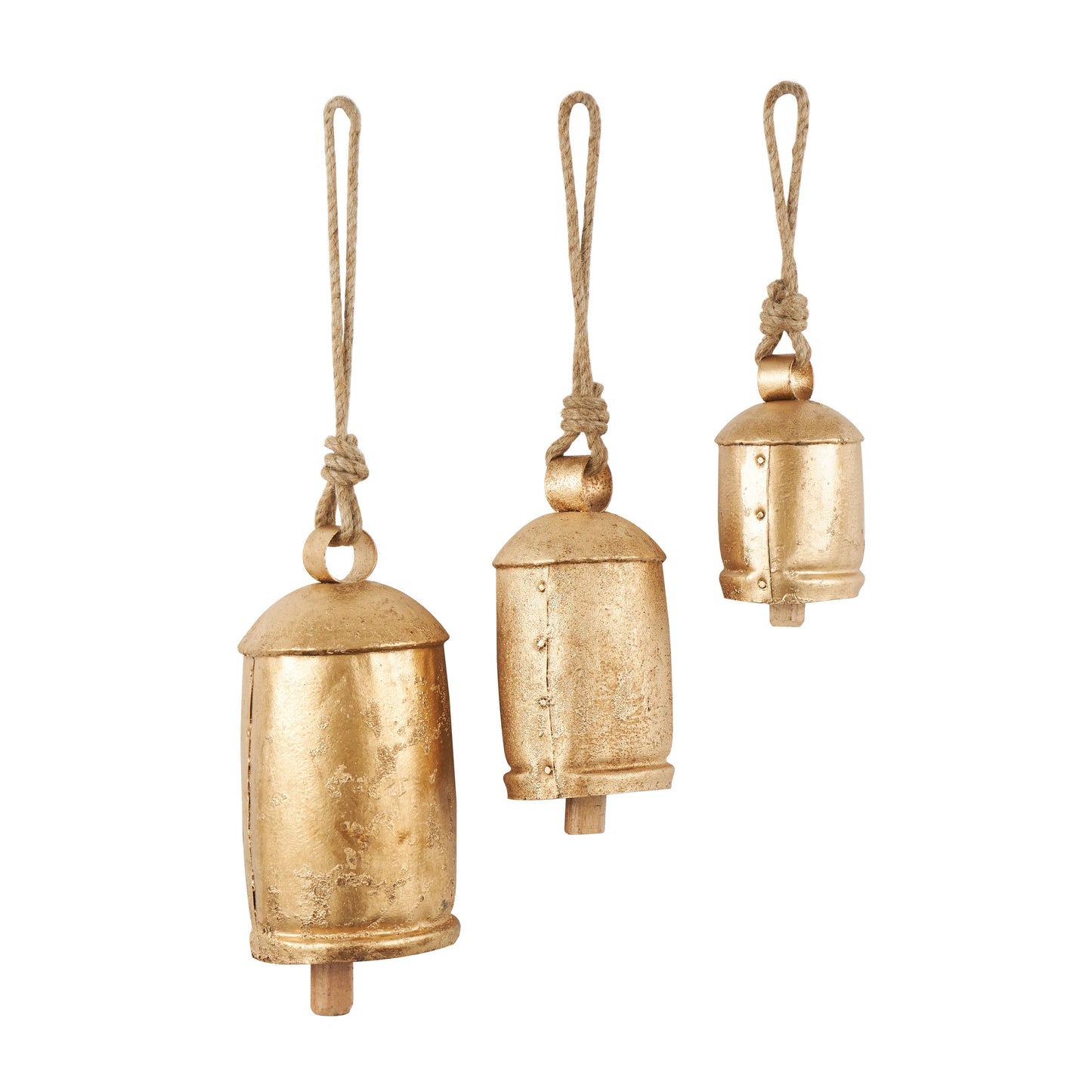 S/3 Rustic Gold Metal Decorative Cow Bells Set