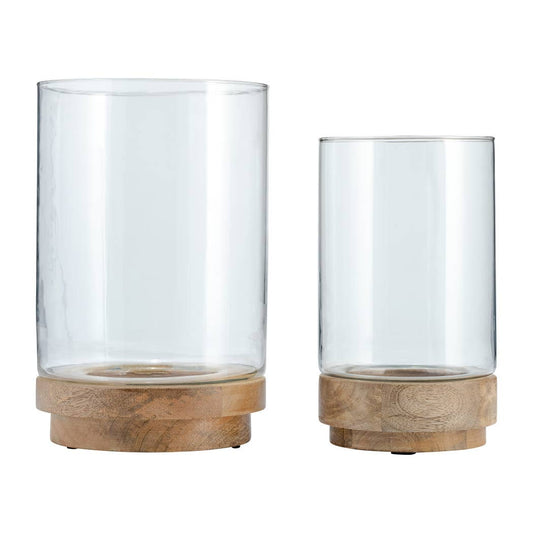 Glass Hurricane Holder on Wood Base - Clear, 9/11 in.