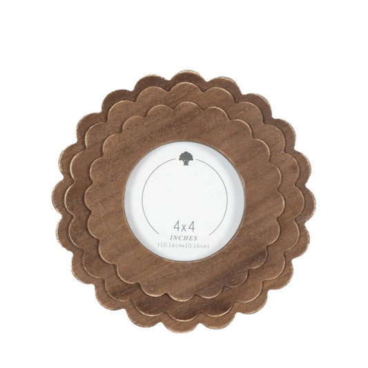 17035 - 8x8 wood scallop photo frame (ROUND) for 4x4 pic