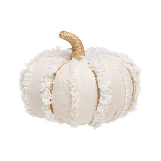 White Fuzzy Striped Fabric Pumpkin