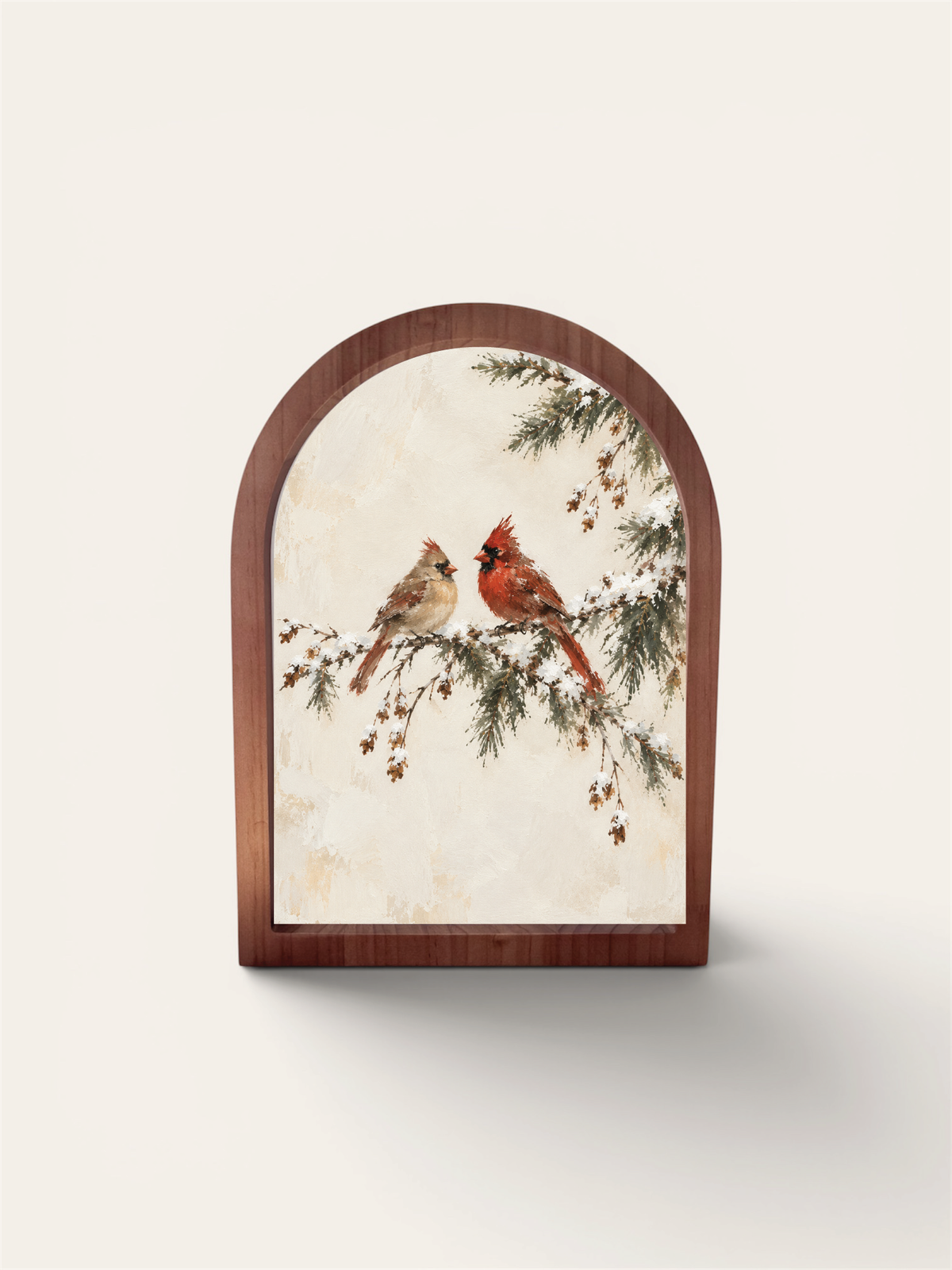 Single Cardinal on Snowy Branch, Arch | Christmas Wall Art