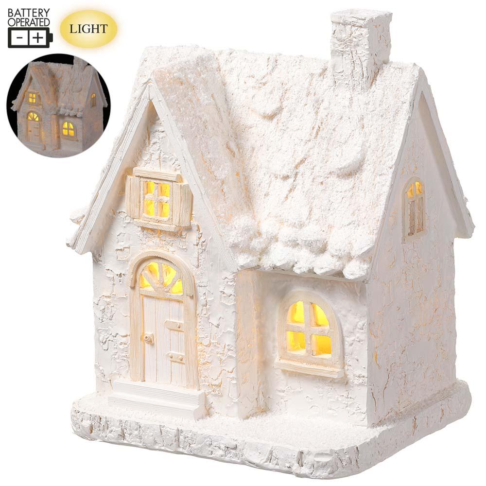 10.5" Battery Operated Glittered House With Light White