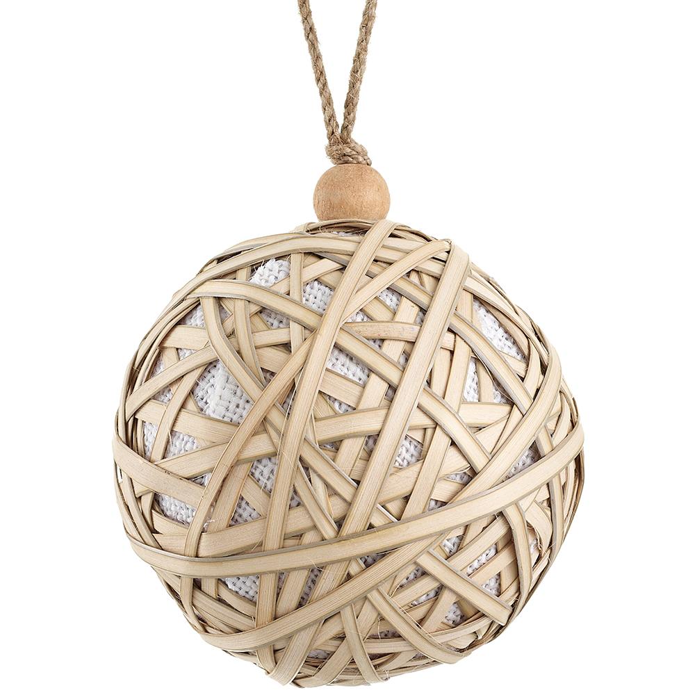3.5" Woven Rattan Ball Ornament Beige Cream