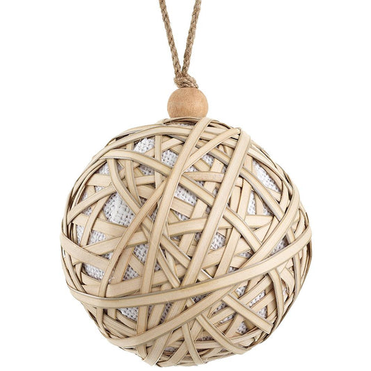3.5" Woven Rattan Ball Ornament Beige Cream