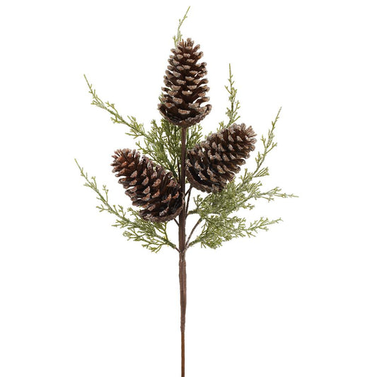 22" Iced Pine Cone/Pine Spray  Brown Green