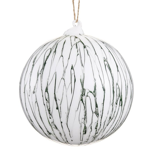 6" Glass Ball Ornament White and Green
