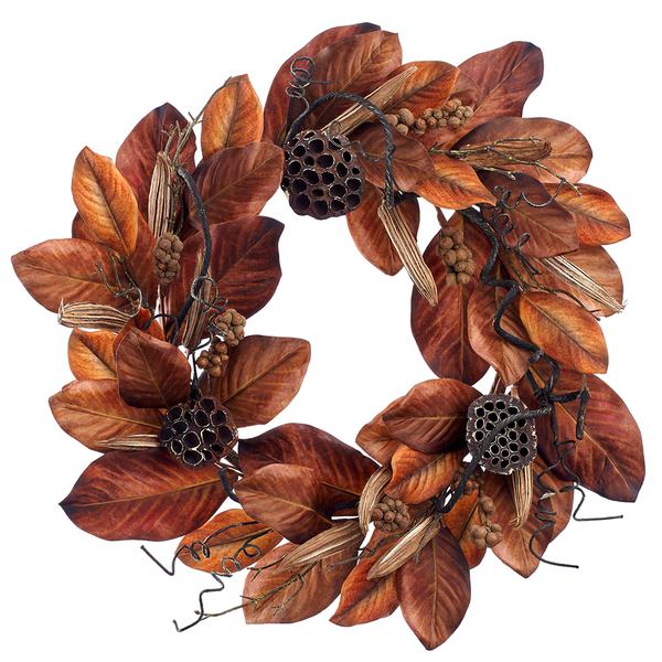 30" Magnolia Leaf/Pod Wreath  Two Tone Brown