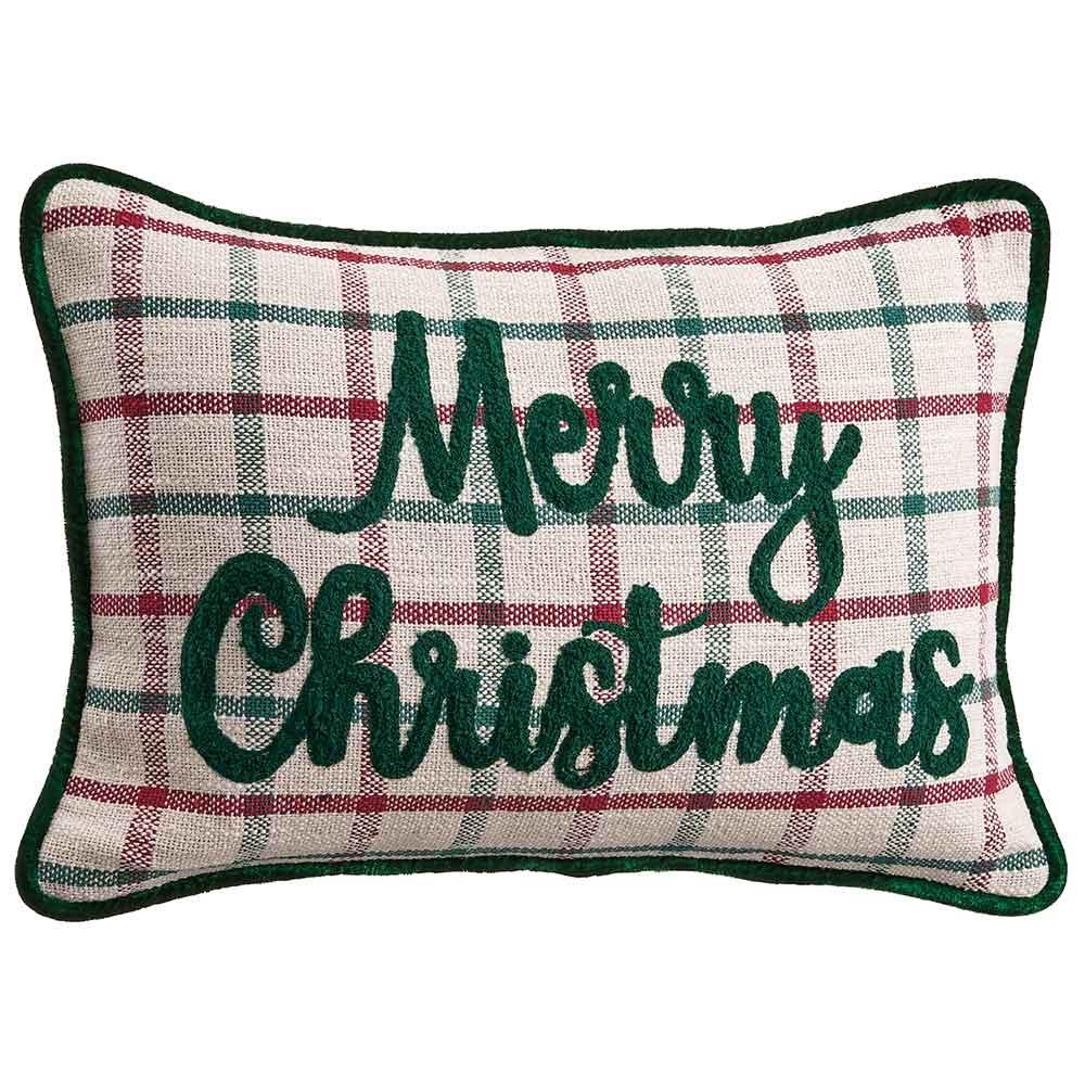 14x20 Merry Christmas Plaid Pillow Mixed