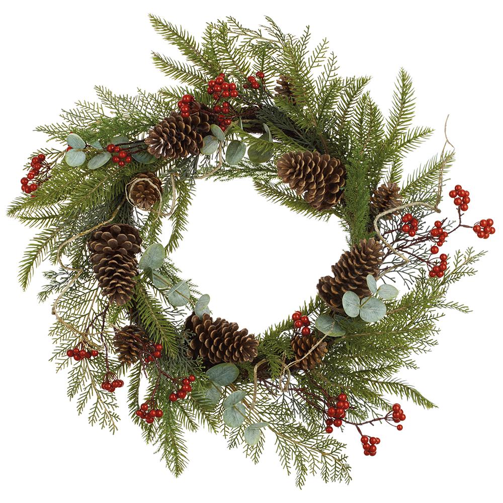 24" BERRY/PINE CONE/PINE WREATH