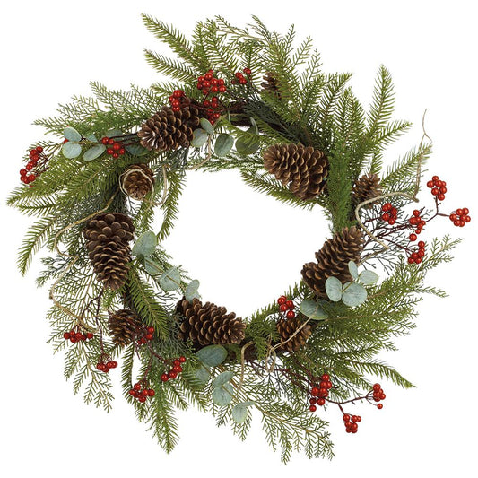 24" BERRY/PINE CONE/PINE WREATH