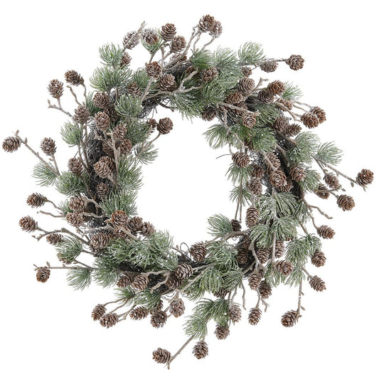 20" Glittered Pine Wreath With Pine Cone Green Brown