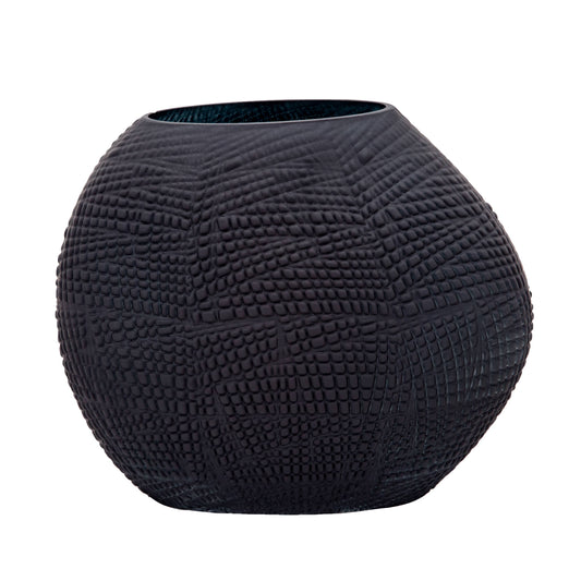 Glass Textured Vase with Sculpted Surface - Black, 10 in.