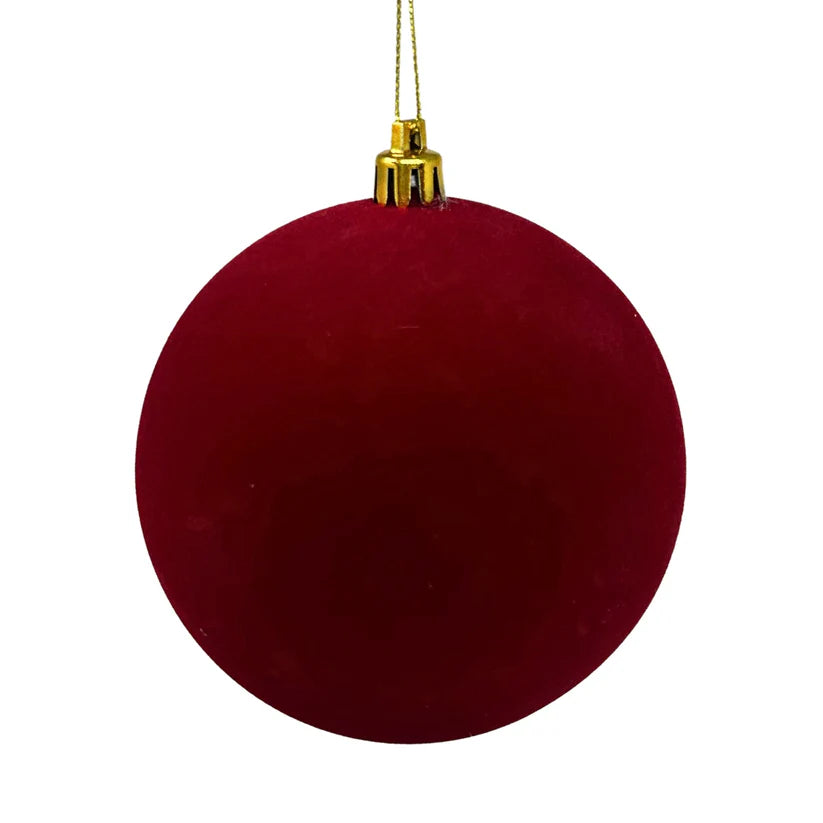 Crimson 4" Plastic Flocked Ball Ornament