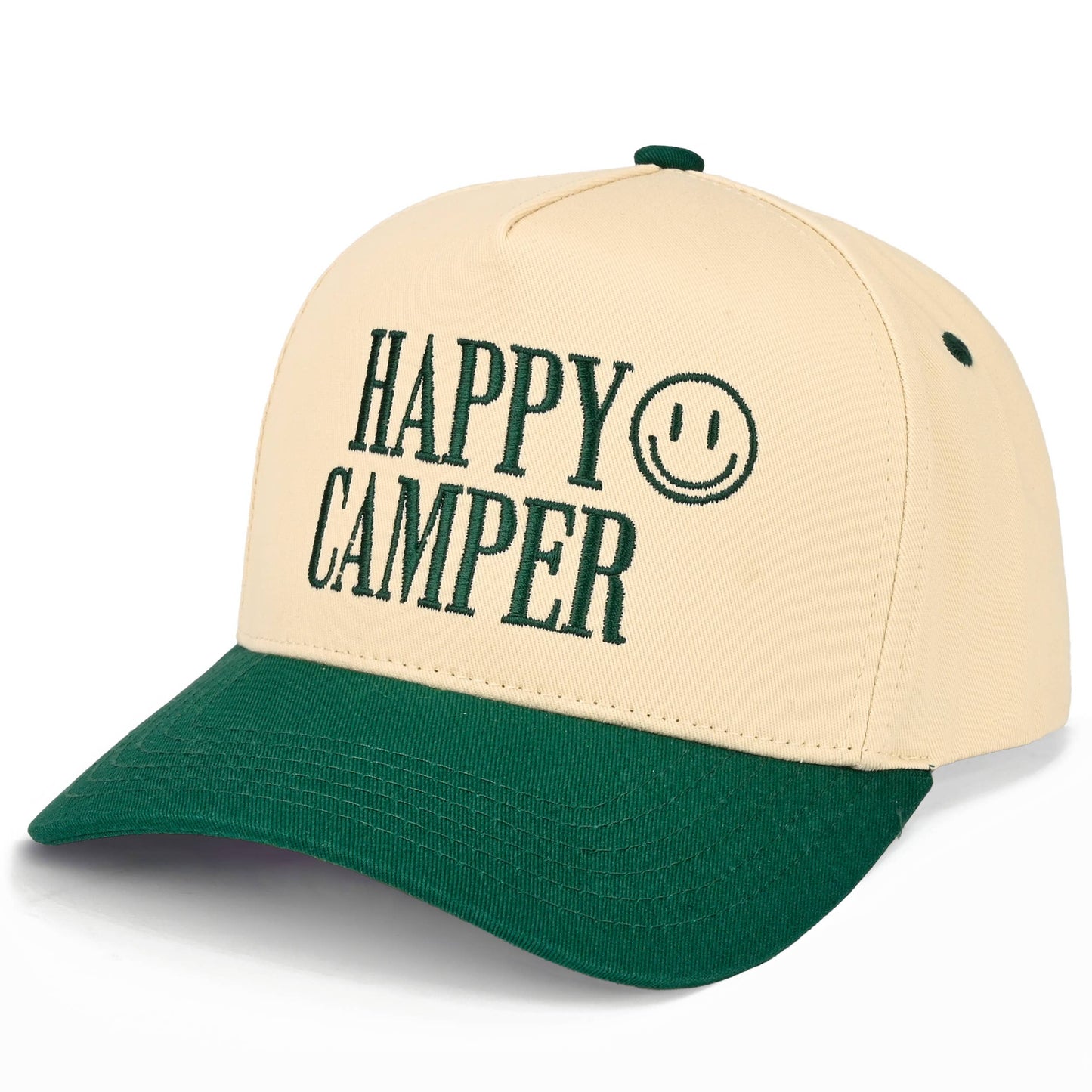 C.C HAPPY CAMPER Letter Embroidered on Two Tone Trucker Hat