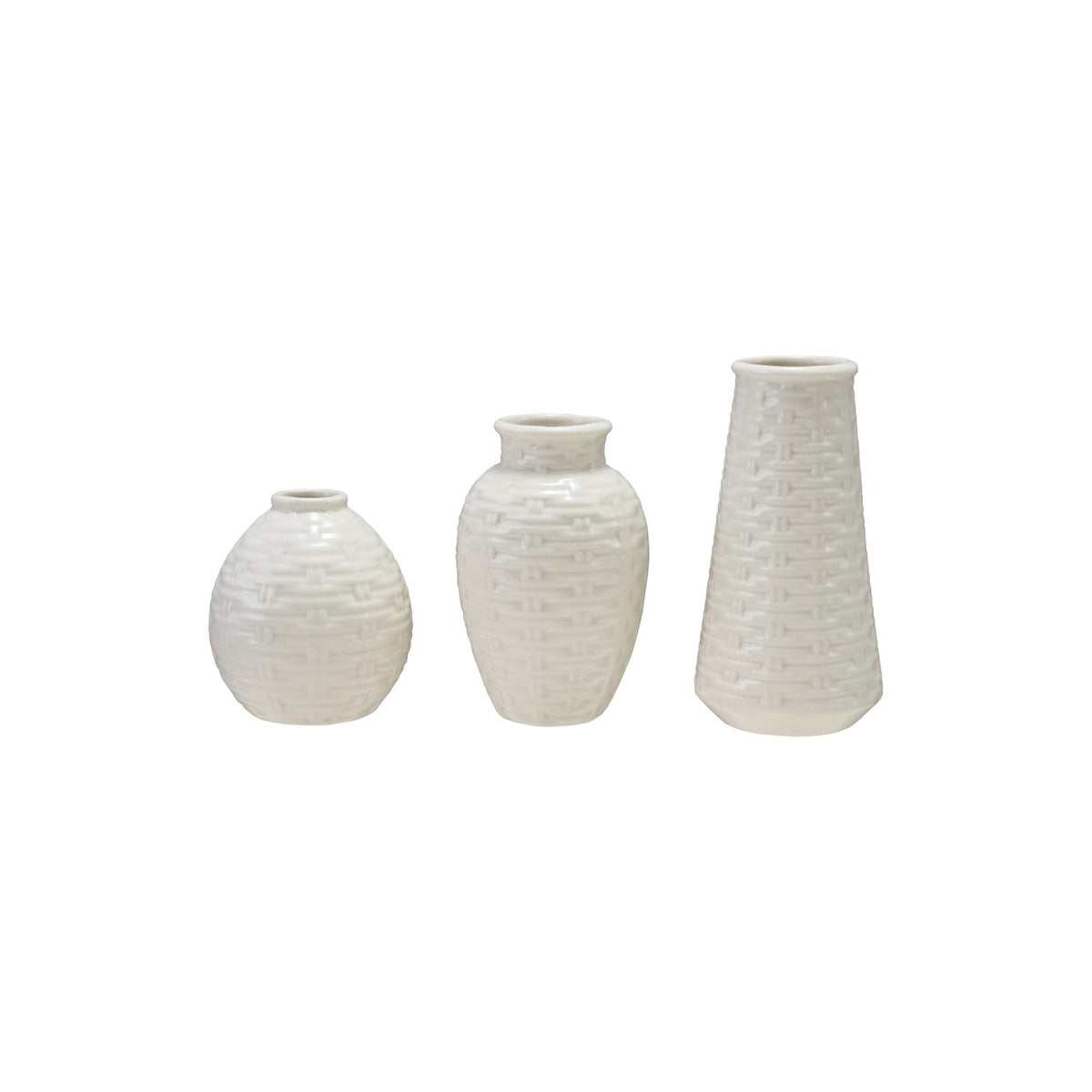 Embossed Stoneware Basket Weave Vase