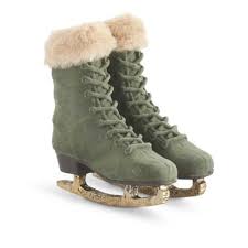 7 inch Sage Green Velvet Ice Skates w/ Beige Vegan Fur