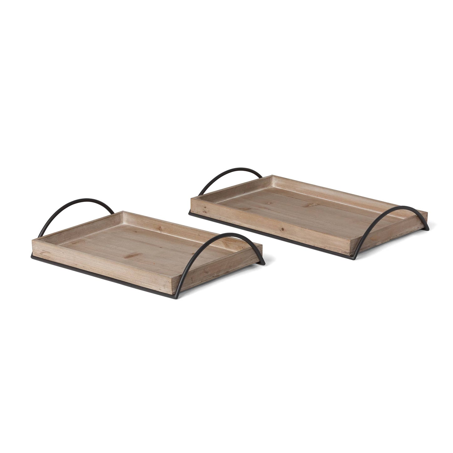 Park Hill Collection Wood Trays with Iron Handle, Set of 2