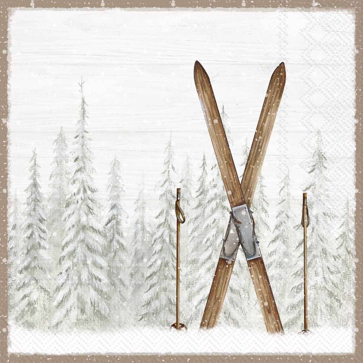 Paper Lunch Napkins 20 Ct Nordic Winter Ski Light Brown