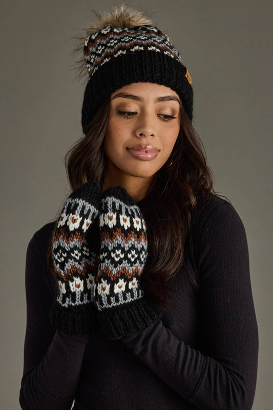 Black, White & Brown Winter Pattern Mittens