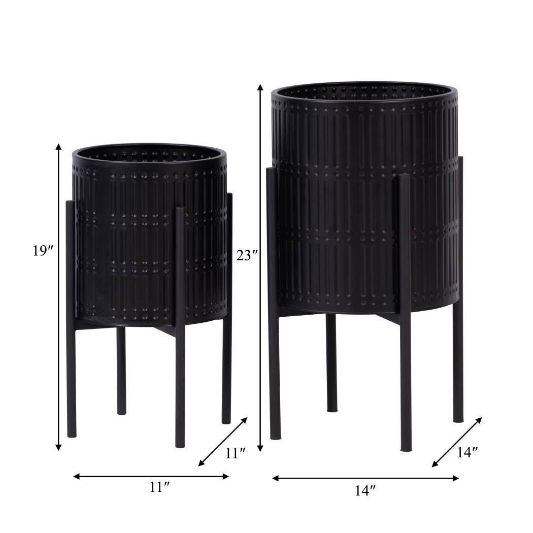 Metal Ridged Planter with Stand Black, 19/23 in.