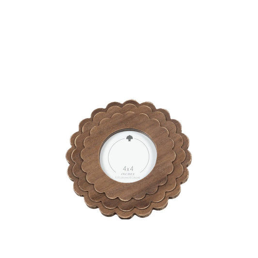 17035 - 8x8 wood scallop photo frame (ROUND) for 4x4 pic