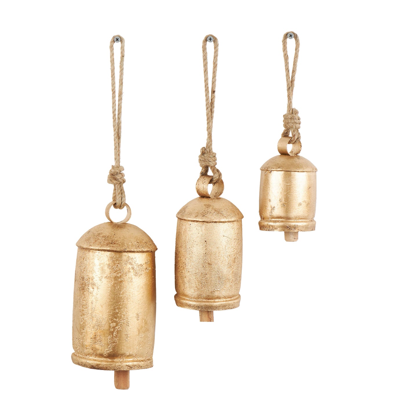 S/3 Rustic Gold Metal Decorative Cow Bells Set